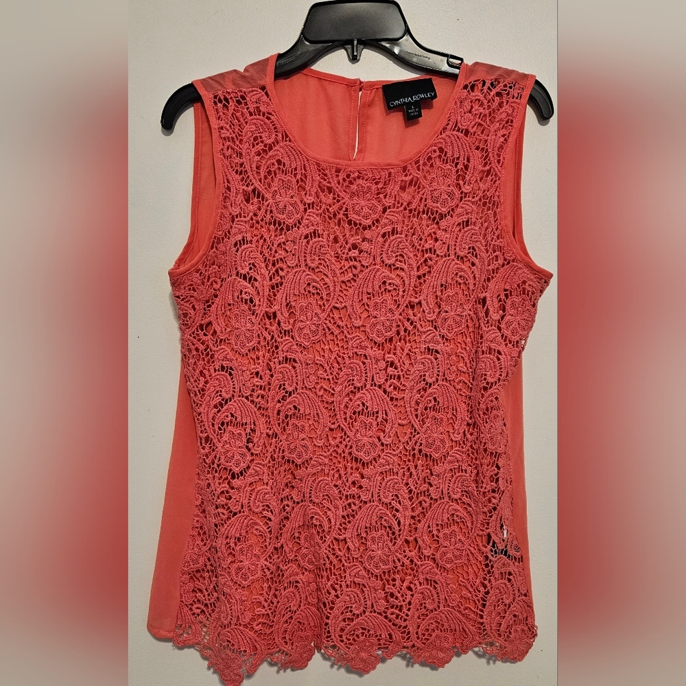 Beautiful lace-look 2 piece women's blouse orange fits like a medium